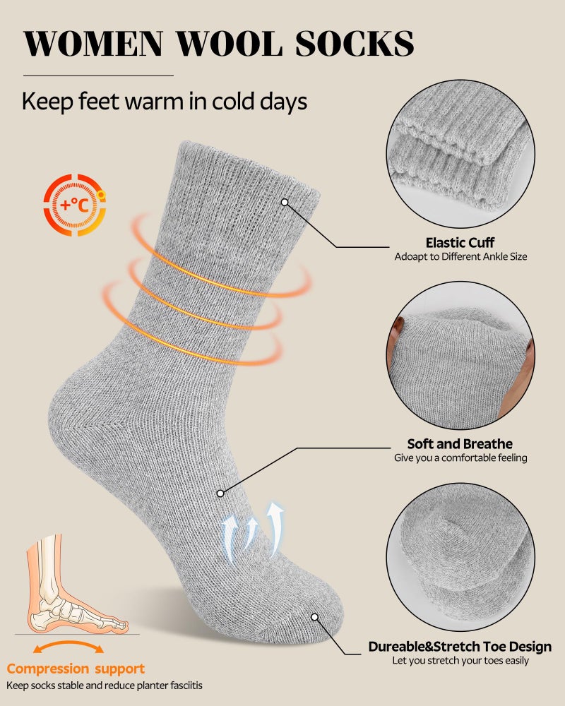 YSense Womens Wool Socks, Winter Boot Socks Stocking Stuffers Gifts for Women Men Warm Crew for Hiking - Image 2